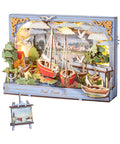 Monet Red Boats 3D Wooden Puzzle Kit For Adults With LED Light DIY Wall Art Craft Set Home Decor Dope Mindful Creative Gift For Christmas And Seasonal Decor assembled with red boats and easel art