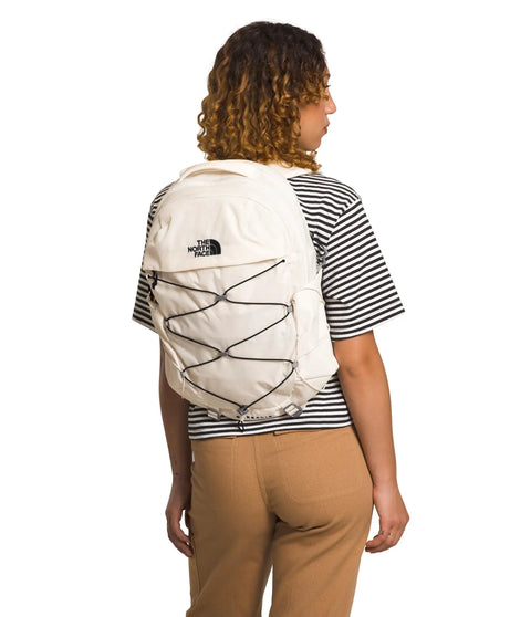 Back view of Women's Borealis Commuter Laptop Backpack For Everyday Travel, Gardenia White, worn by a person