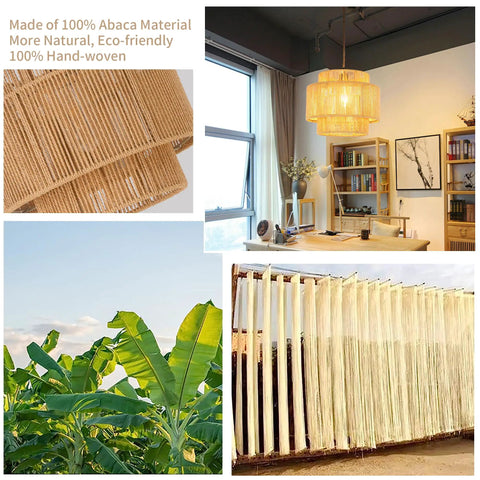 Plug In Pendant Light With Smooth Dimmable Switch And Handwoven Boho Rattan Shade Solid Hemp Rope Hanging Lamp Plug And Play for cozy office lighting.