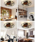 Caged Ceiling Fan With Light Remote Control 5 Bulbs 6 Speeds 20 Inch Black in various room settings showcasing farmhouse style.