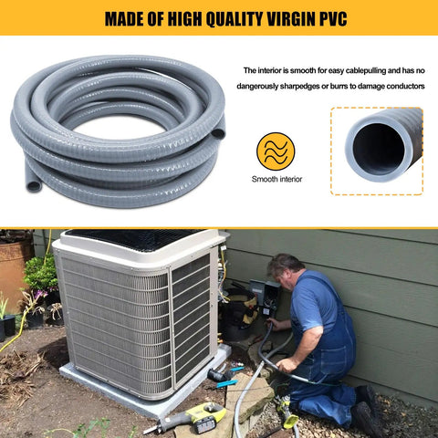 Liquid Tight PVC Conduit Kit, 1-1/4 Inch, 25 Foot Flexible Non Metallic Electrical Conduit in outdoor installation scene