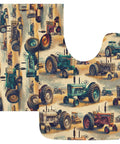 Vintage Farm Tractors U Shaped Toilet Rug Absorbent Non Slip Backing Quick Dry Machine Washable Plush Polyester Fiber Cozy Bathroom Mat 24x16 Inches for Hardwood Tile Bathrooms with tractor print.
