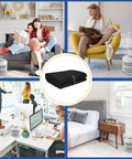 Universal Carbon Pre Filter Pad Roll 16 by 48 inches with scenes of air purifiers in home and office settings