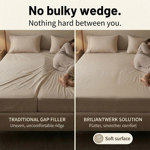 Comparison of twin to king bed converter bridge, showing traditional gap filler vs smoother solution for unified sleep surface.