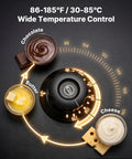 Pro Level Commercial Chocolate Melting Machine With Three Tanks And 27 Pound Capacity Featuring Smooth Water Bath Heating And Dead On Temperature Control, featuring temperature dial with chocolate, butter, and cheese.