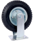 8 Inch Pneumatic Caster Wheel With Rigid Plate Mount, Beefy Steel Hub And Ball Bearings, Five Eighths Inch Bore, Heavy Duty Industrial Caster For Manual Carts, Hand Trucks, And Material Handling
