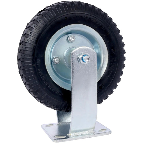 8 Inch Pneumatic Caster Wheel With Rigid Plate Mount, Beefy Steel Hub And Ball Bearings, Five Eighths Inch Bore, Heavy Duty Industrial Caster For Manual Carts, Hand Trucks, And Material Handling