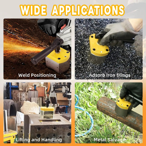 600 Lb On Off Switch Magnetic Holder For Welding And Lifting in diverse applications: weld positioning, iron filings, handling, salvage.
