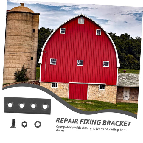Sliding Barn Door Track Hardware Kit With Straight Brace Brackets Replacement Track Connector visible beside a red barn.