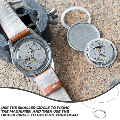 Three Pack Wire Loupe Holder Adjustable Magnifier Bracket For Watch Repair And Jewelry Making Durable Steel Eye Loupe Mount Secure Hands Free Magnification Accessory For Small Loupes shown with watch components.
