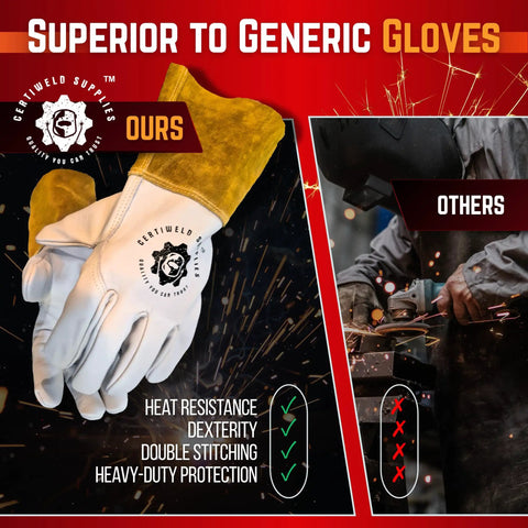 Comparison of Heavy-Duty Leather Welding Gloves With Extended Cuff For Full Forearm Protection and generic gloves