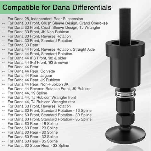 All In One Inner Axle Seal Installation Tool With Thrust Ball Bearing For Dana 30 44 60 Front Differentials Seal Installer Kit compatibility list