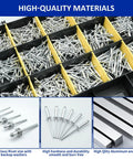 1699 Piece Aluminum Steel Pop Rivets And Washers Kit With Double Sided Storage Box 25 Sizes From 3/32 Inch To 1/4 Inch DIY Friendly