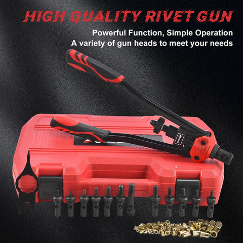 Rivet Nut Tool Kit With 16 Inch Quick Change Head, 12 Interchangeable Metric And SAE Mandrels, 145 Rivnuts, Rugged Case