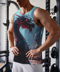 Men S Mechanical Dragon Graphic Tank Top Hella Lightweight Quick Dry Athletic Sleeveless Muscle Shirt Super Airflow Polyester Gym Workout Tee worn by a male in a gym.