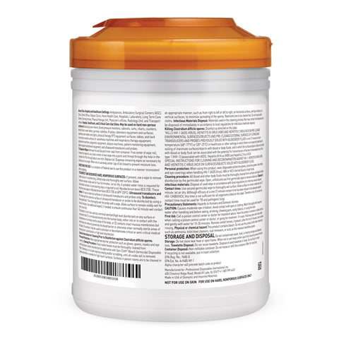Back view of Bleach Disinfecting Wipes For Hospital Grade Surface Cleaning In Bathrooms And Equipment Large Canister