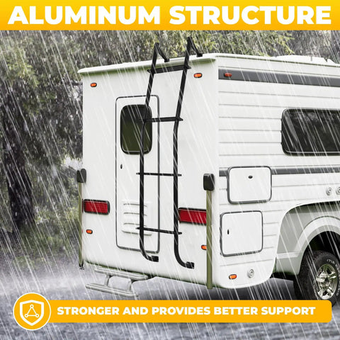 Universal Van Ladder 51 Inch Beefy Heavy Duty Aluminum Hook Over Ladder Rack For Ford E Series Chevy GMC Full Size Vans 1997 2024 Supports 300 Lb Capacity Rust Resistant And Easy Install on rear RV wall