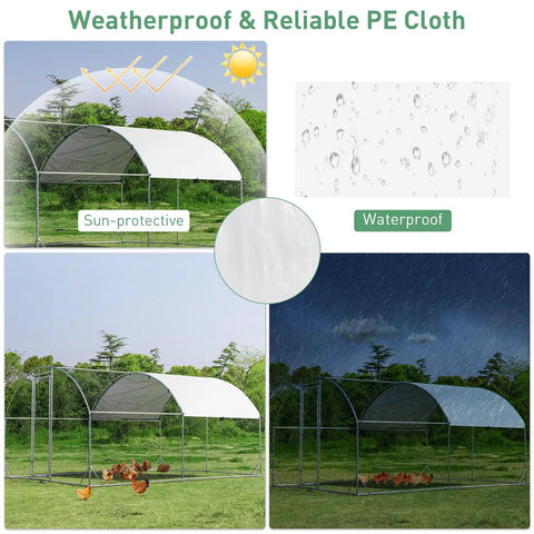 Weatherproof Heavy Duty 12.5 Foot Metal Chicken Coop With Galvanized Walk In Run And Waterproof PE Cover Dome Shaped Poultry Cage
