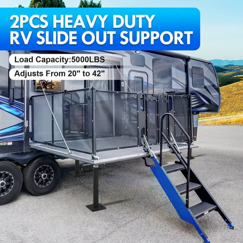 RV Slide Out Support Jacks for Stability and Sag Prevention, Adjustable 19 to 42 Inches, 5000 Lbs Each, installed on RV