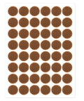 48 Pack Heavy Duty Brown Self Adhesive Felt Cabinet Door Pads Half Inch Diameter Round Furniture Glides on a sheet.