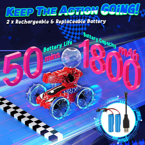 Amphibious Remote Control Car With Water Gun 3 In 1 Waterproof RC Car Boat, showing 50 min battery life and 1800 mAh capacity.