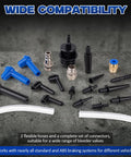 Various fittings and connectors from the Pneumatic Brake Bleeder Kit With 3L Suction Can, 1L Refill Bottle And 22 Universal Fittings.