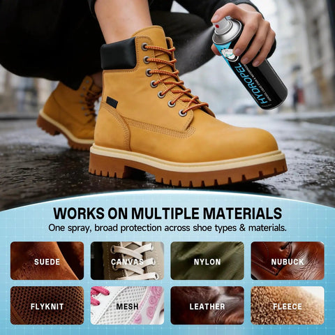 Shoe Protector Spray Waterproof Formula Builds Invisible Shield For Sneakers And Boots Against Rain Slush Mud And Coffee To Keep Your Kicks Looking Legit All Year Long, application on yellow boots.