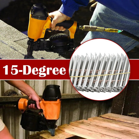 1-1/2 Inch Siding Nails 3600 Count, 15 Degree Wire Collated Coil, Full Round Head, Hot Dipped Galvanized Exterior Fasteners, Rust Resistant For Exterior Siding, Works With CN55 CN45 Gun in use with nail gun