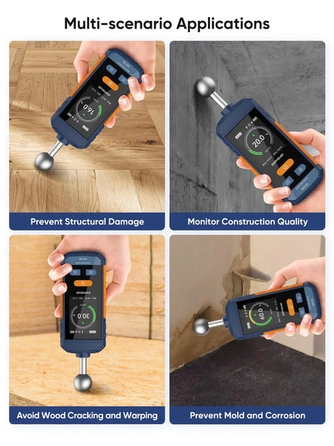 Pinless Moisture Meter For Wood Walls And Drywall With Digital Readings, Firewood Moisture Tester And Concrete Reader, Go To USB C Rechargeable Humidity Tester For Home Renovation And DIY Inspections, Fast 3 Second Readings, hand held on wood and concrete