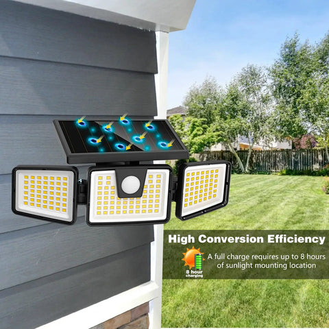 2 Pack Solar Flood Lights For Exterior Porches And Garages Featuring Adjustable Triple Heads And Quick Trigger Motion Sensors That Deliver Wire Free Illumination During Tailgate Nights Or Walks