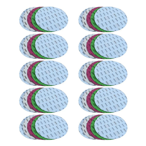50 Pack Premium Round Wet Dry Sanding Discs Grit 1000 To 5000 for Auto Wood and Metal Polishing, displaying assorted grits.