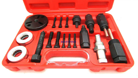 18Piece Air Conditioning Compressor Clutch Hub Puller Kit For Gm Ford Chrysler Sanden Tools set in red case with various tools.