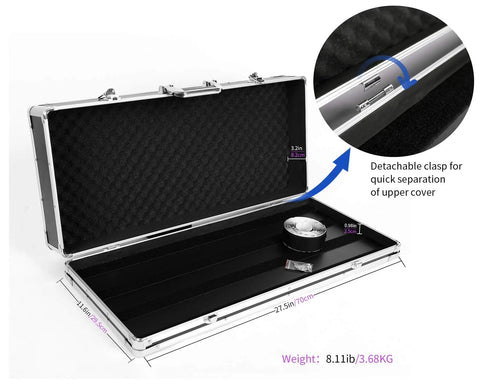 Rugged Aluminum Guitar Multi Effect Pedal Case For 10 To 12 Pedals Ultra Lightweight Transport Case with open interior view