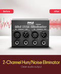 Compact Mini Hum Eliminator Box for Audio Gear, 2 Channel Passive Ground Loop Isolator, front view with XLR inputs outputs.