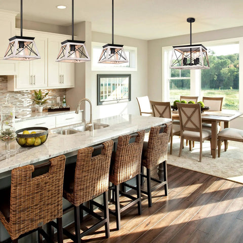Farmhouse Chandelier For Dining Room And Kitchen Island Rustic White Wood Pendant Light Distressed Four Light Ceiling Fixture Large Hanging Ceiling Lantern For Entryway Hallway Foyer With Barn Chic Vibe That Pops In Any Room in modern kitchen setting