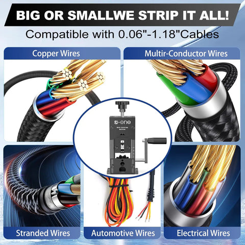 Heavy Duty Automatic Wire Stripper Machine With 180 Watt Motor and Adjustable Feed Holes for copper and electrical wires.