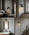 Industrial Hardwire Wall Sconce with Old School Farmhouse Vibe, Rustic Metal Lampshade, Black Finish in bedroom, kitchen, bathroom.