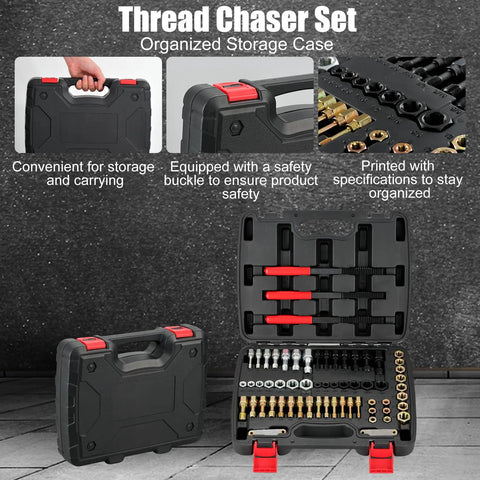 61 Piece Thread Chaser Set For Rethreading And Bolt Repair Pro Grade, SAE And Metric Taps Dies, Thread Files And Pitch Gauges