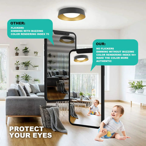 Ultra Bright LED Flush Mount Ceiling Light 26W 1800 Lumens Dimmable With 3 Color Temperatures 3000K 4000K 5000K Matt Black With Gold Inside Ideal For Bedroom Hallway Bathroom And Outdoor Use