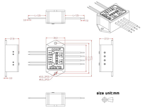 8Amp DC24V Latching Relay Module With Power Off Memory, DPST 1NO 1NC For Reliable Auto Control, Industrial Projects And Home Automation, Keeps Output State Even When Power Drops, size diagram