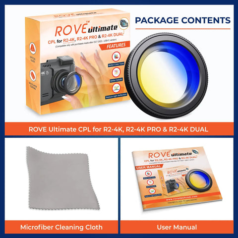 Anti-Glare Circular Polarizer CPL Filter For R2-4K Dash Cam Series Pro, R2-4K PRO, And R2-4K DUAL With USB C Compatibility package contents