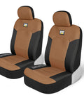 MeshFlex Automotive Seat Covers For Cars Trucks And SUVs Beige Front Seat Covers with Durable Mesh Back, shown in a pair with logo.