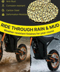 Gold Dirt Bike Chain for Tuttio Soleil 01 showing anti-rust carbon steel, precision 420 size for durability in mud.