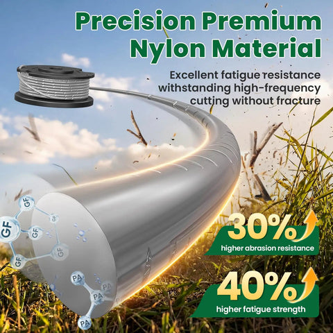 Auto Feed 0.065 Inch Trimmer String Spool Replacement showing precision nylon material with increased abrasion resistance and strength.