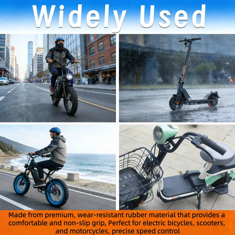 Half Twist Throttle Grip For E Bikes And Scooters No Fuss Setup 22.2mm Handlebar Universal 12V To 72V Waterproof 3 Pin Connector Fits Mountain Bike Electric Bicycle E Scooter shown in urban and natural settings.