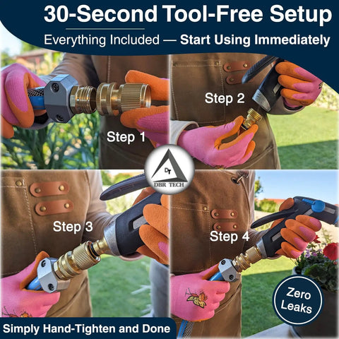 Heavy Duty Brass Garden Hose Quick Connect Fittings Set With Leak Proof Seal Three Quarter Inch Water Hose Connectors shown in use