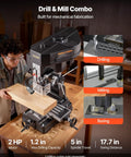 Smooth Running Benchtop Mill Drill Press With Kickass 2 HP Motor And 15.875 Inch Swing Range 150 To 2560 RPM Adjustable Speed, wood drilling.
