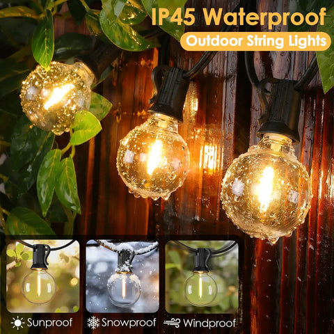 25 Foot G40 LED Outdoor String Lights With 11 Bulbs Plug In Waterproof Patio String Lights For Backyard Parties Dimmable Shatterproof Safe Design Black Finish Porch Balcony Decor glowing warmly