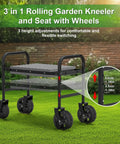 Three In One Rollin Garden Stool With 360 Degree Wheels Foldable Kneeler And Seat Extendable Legs on grass