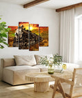 Vintage Steam Train Canvas Wall Art Set Four Panel 12x24 And 12x32 Locomotive Print in modern living room